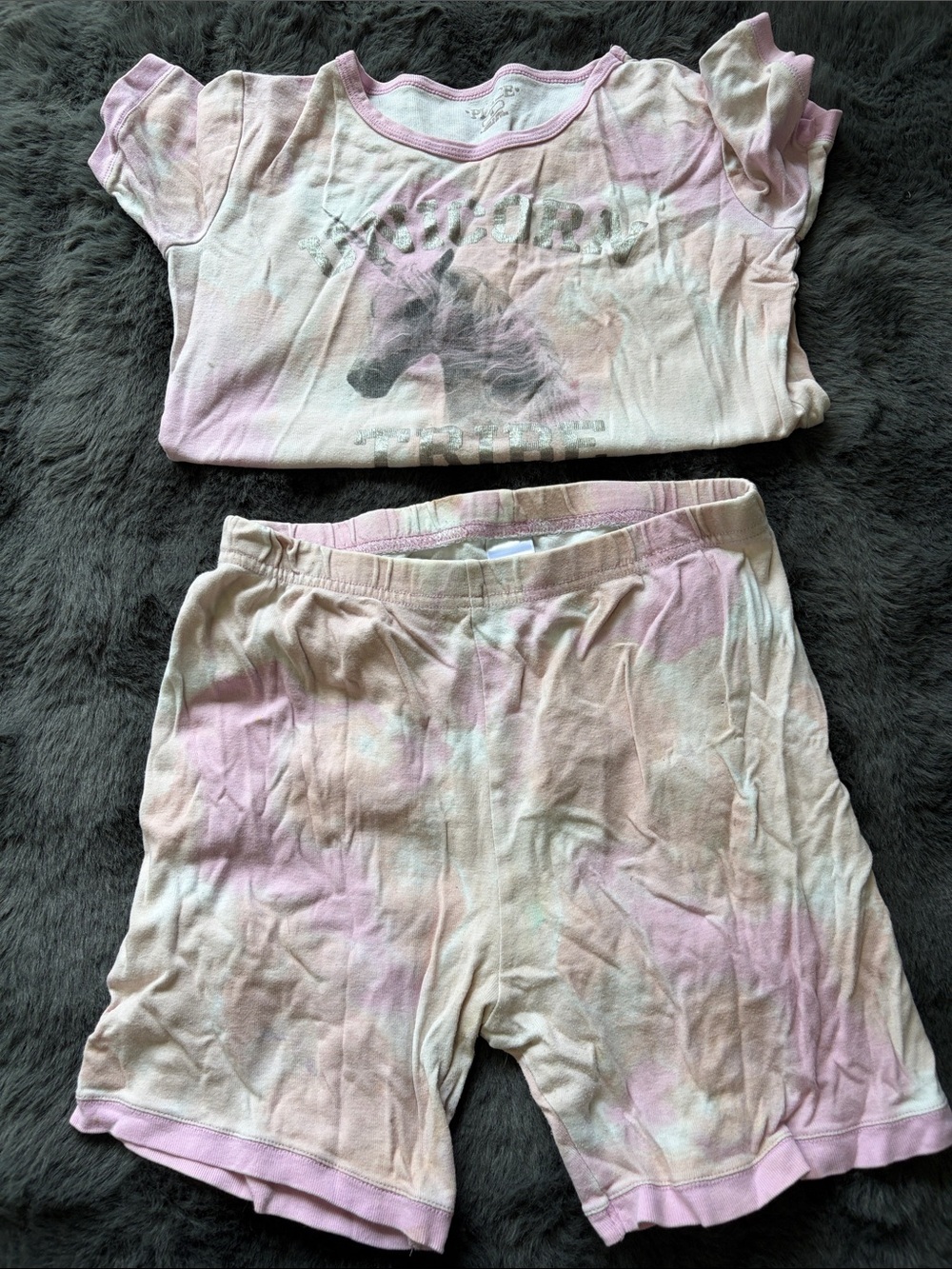Kids Pink Unicorn Tie-Dye Pajama Set - Short Sleeve Top & Shorts
